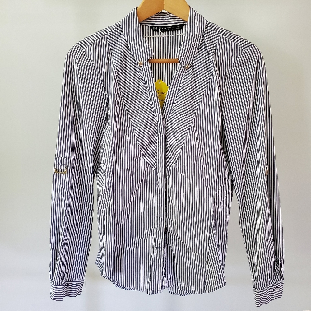 Zara Stripe, Fitted, Woman's Dress Shirt, Size M